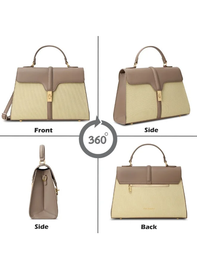 Lavie  Signature Canva Flap Satchel (Beige)  | Best Price UAE